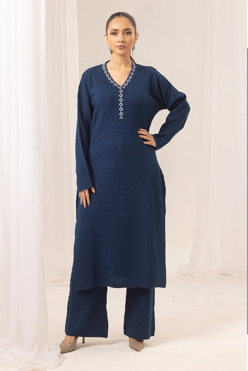 Aisha Knitted Exclusive Long Co ord Set Blue