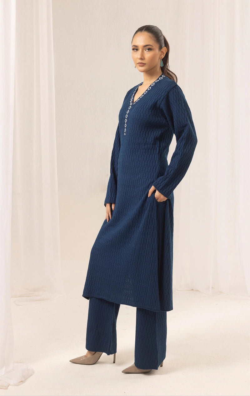 Aisha Knitted Exclusive Long Co ord Set Blue