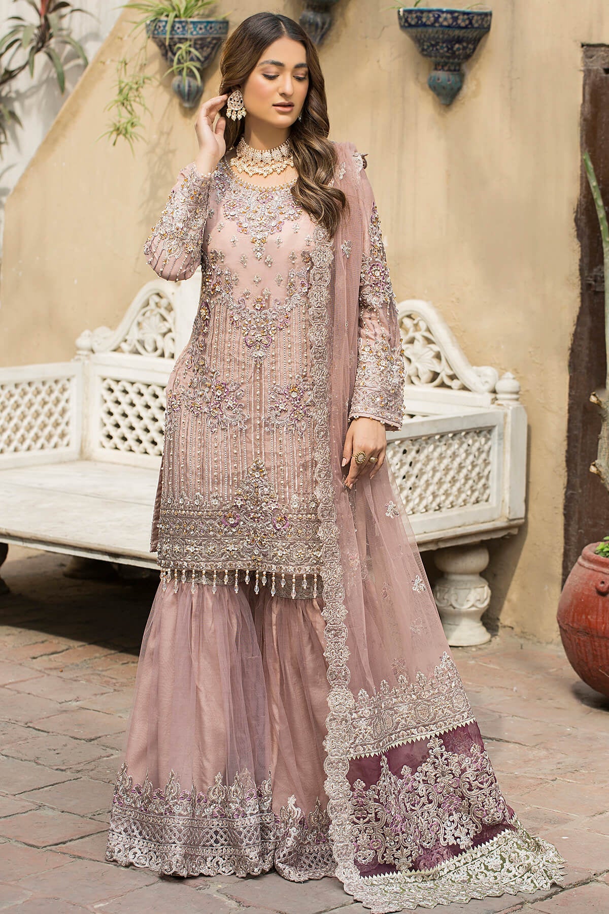 Imrozia Premium Inspired Embroidered 3 Piece Wedding Gharara Outfit - Desi Posh