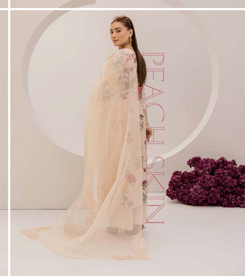 Bahar Floral Linen Suit With Embroidered Net Dupatta DG08