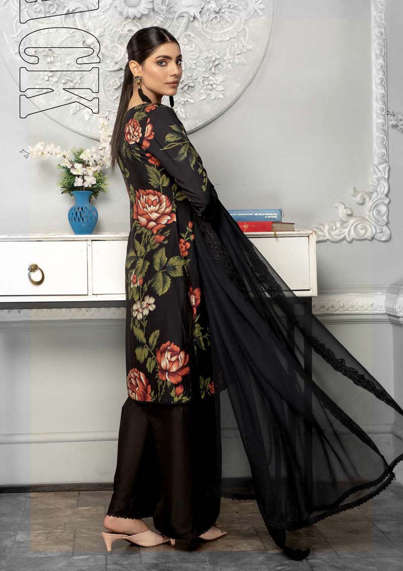 Bahar Floral Linen Suit With Embroidered Chiffon Dupatta BKB01 - Desi Posh
