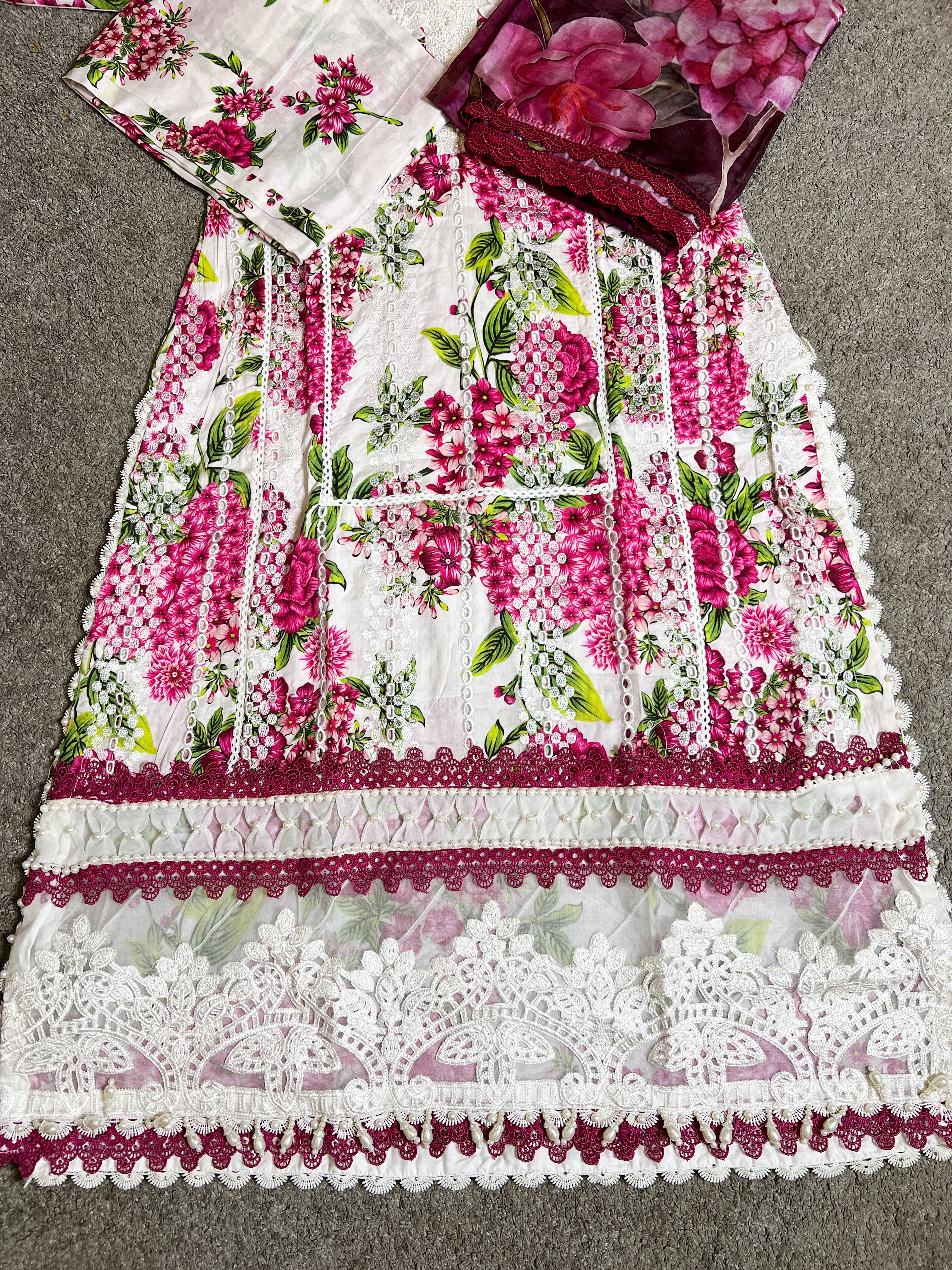 Maria B Inspired Embroidered 3 Piece Outfit With Silk Dupatta MPT-2102-A - Desi Posh
