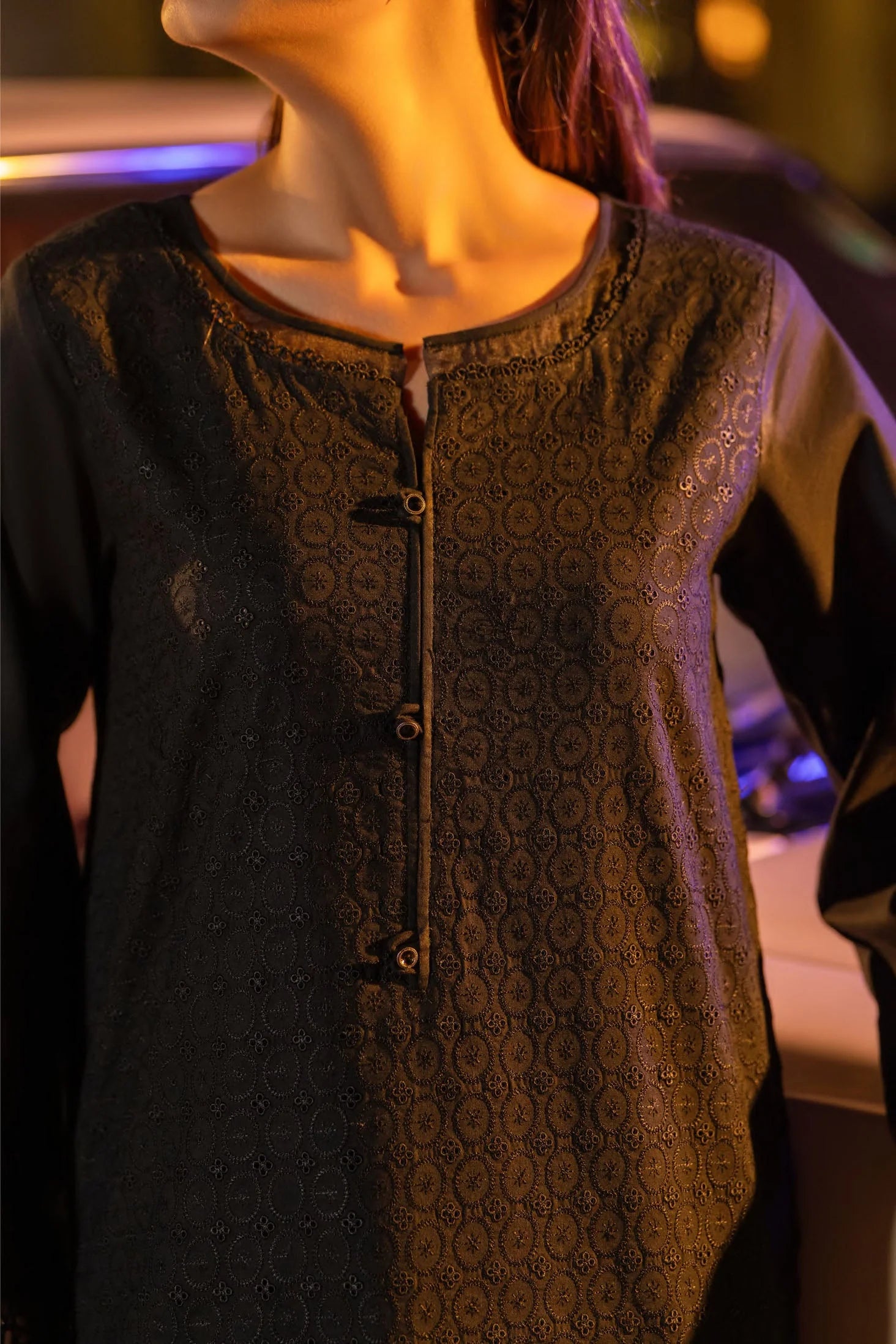 Back to the 70`s Stealy Black 2pc Farshi Salwar Embroidered Suit