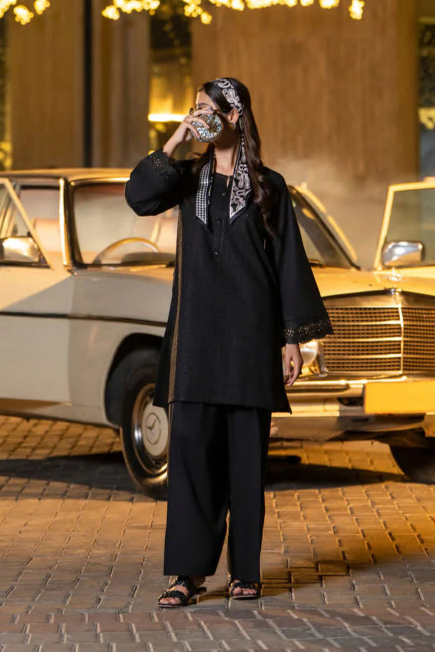 Back to the 70`s Stealy Black 2pc Farshi Salwar Embroidered Suit