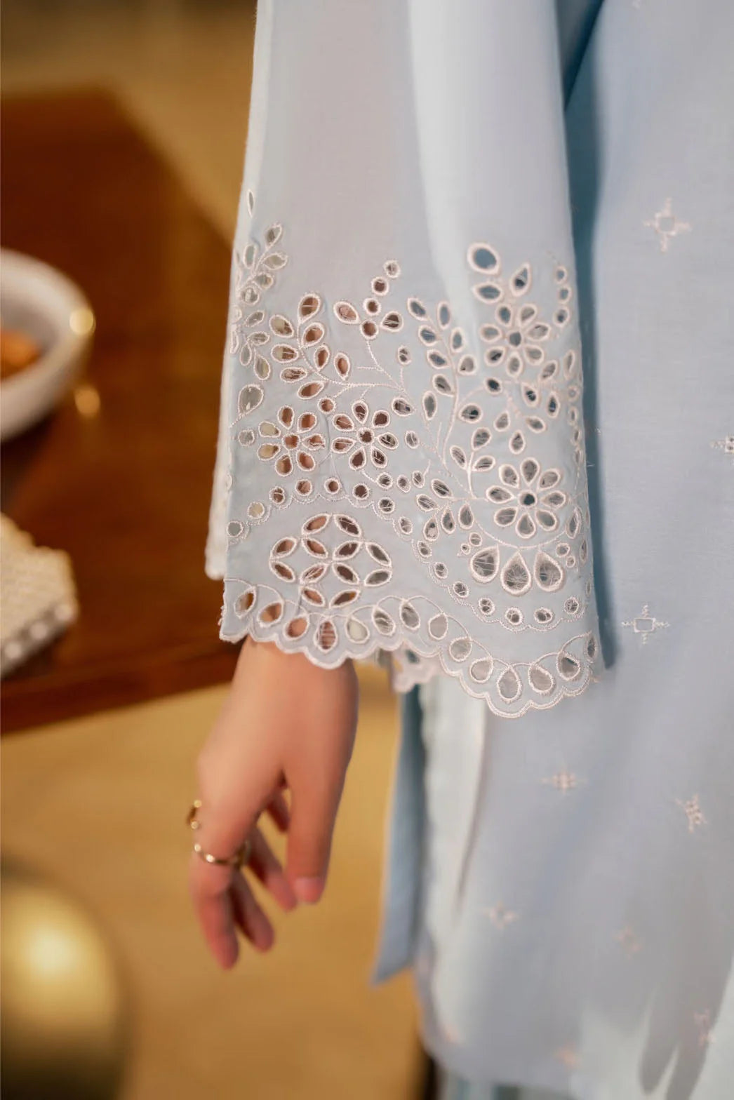 Back to the 70`s Sky Sapphire 2pc Embroidered Suit - Desi Posh
