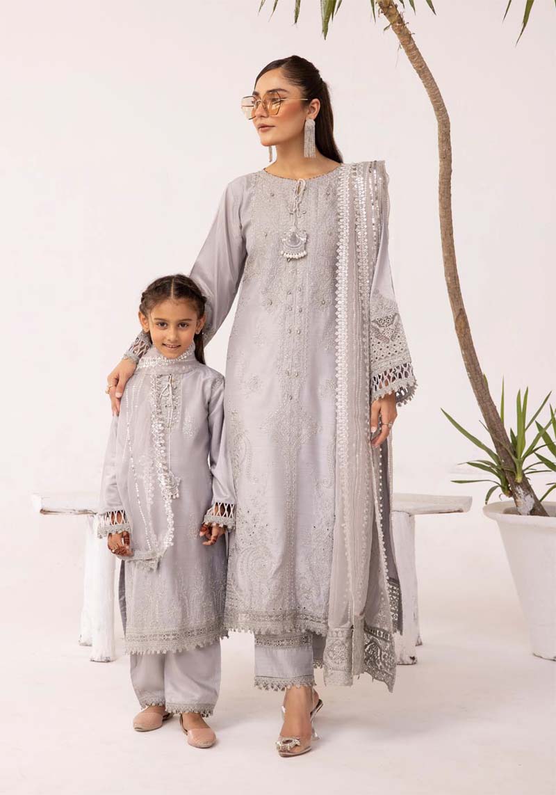 Ivana Mummy & Me Ladies Grey Silk Viscose Eid Outfit 2404 - Desi Posh