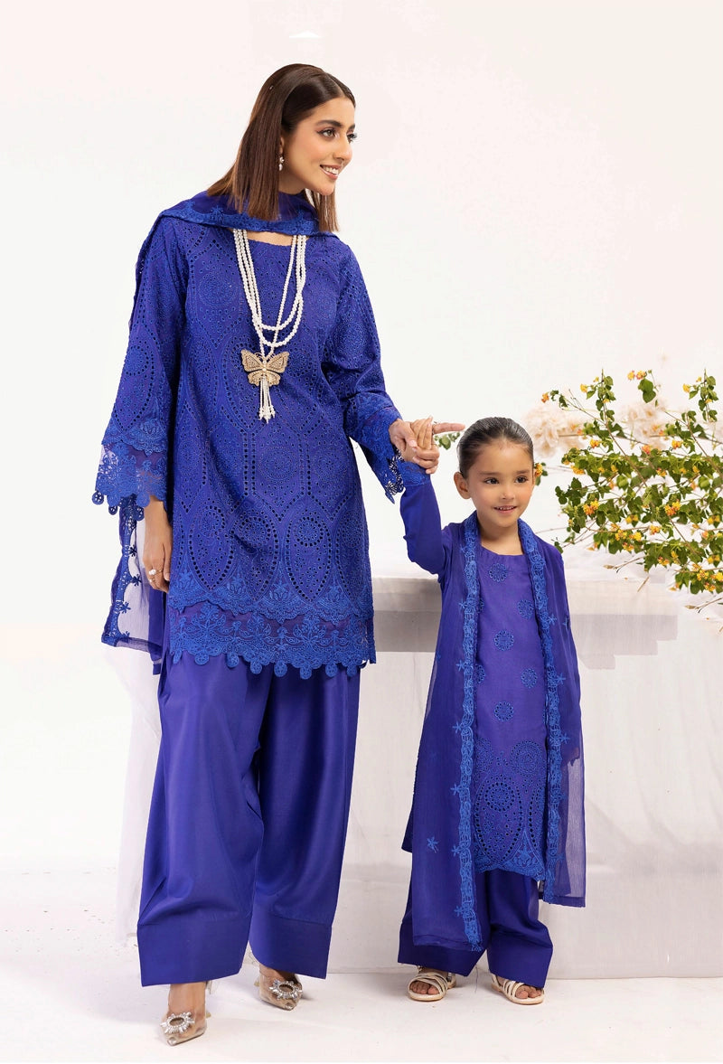 Image Chikan Kari Mummy & Me Kids Farshi Salwar Eid Outfit Blue