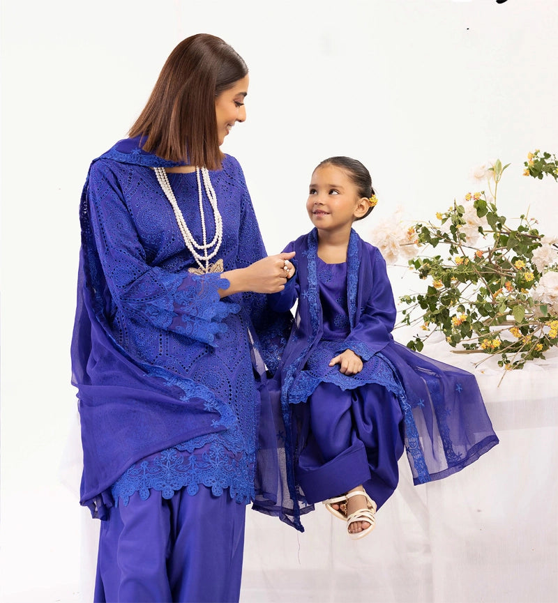 Image Chikan Kari Mummy & Me Kids Farshi Salwar Eid Outfit Blue