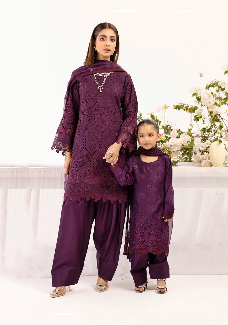 Image Chikan Kari Mummy & Me Kids Farshi Salwar Eid Outfit Plum