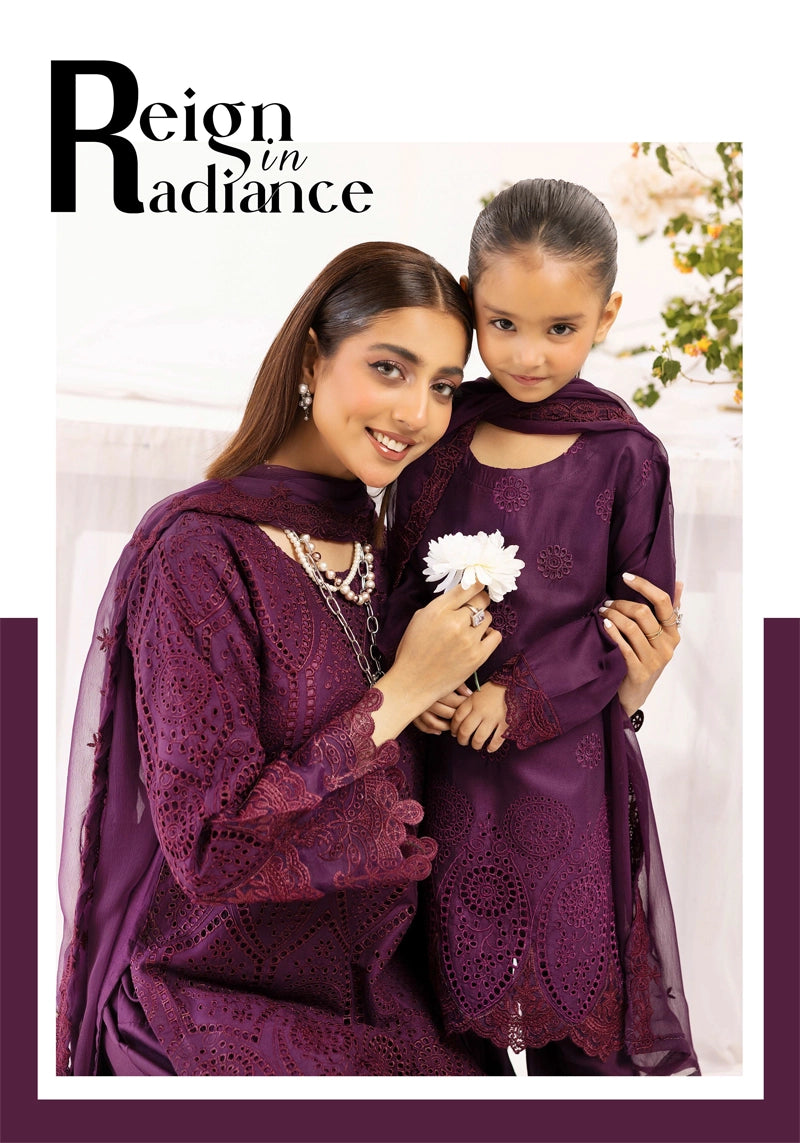Image Chikan Kari Mummy & Me Kids Farshi Salwar Eid Outfit Plum