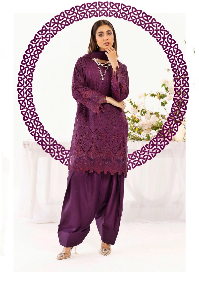 Image Chikan Kari Mummy & Me Ladies Farshi Salwar Eid Outfit Plum - Desi Posh