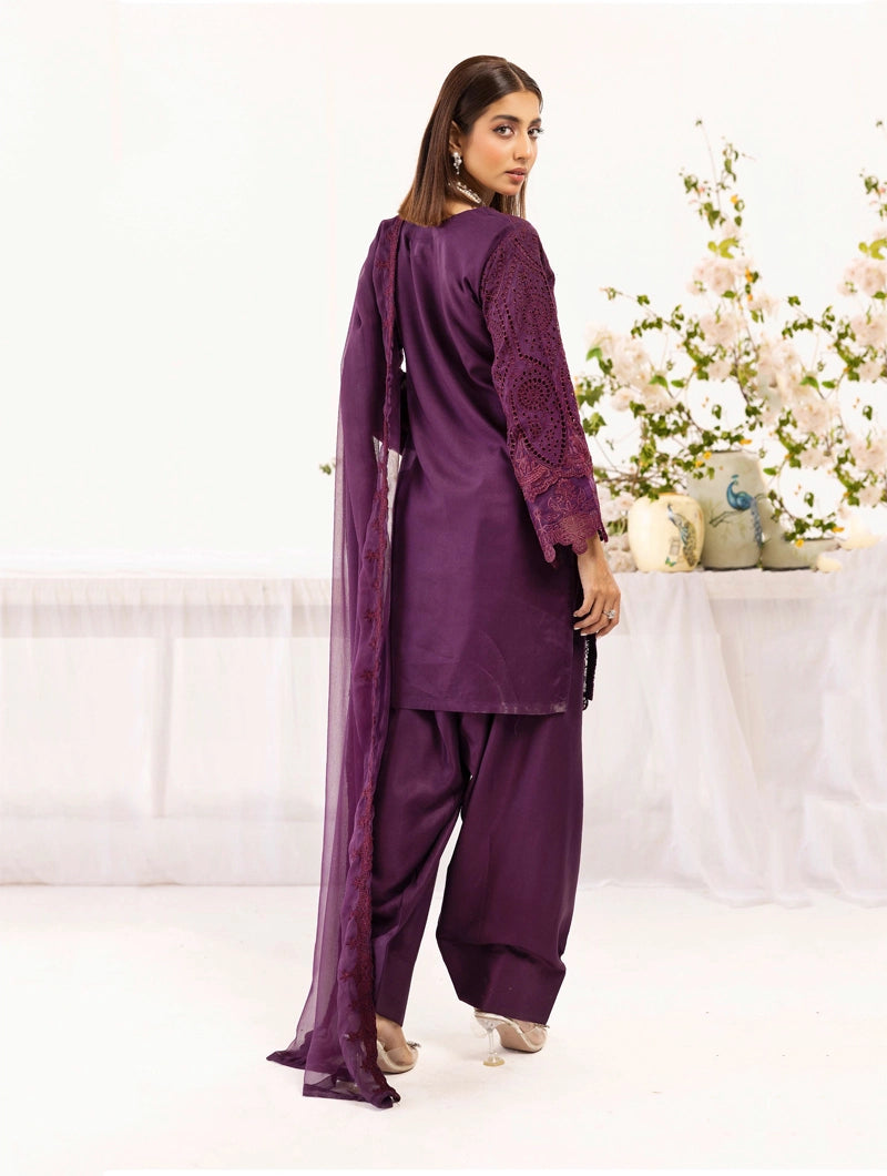 Image Chikan Kari Mummy & Me Ladies Farshi Salwar Eid Outfit Plum - Desi Posh
