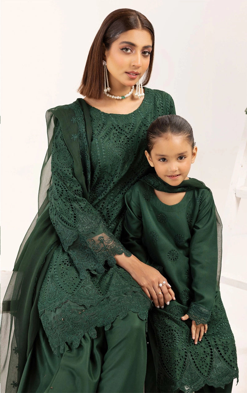 Image Chikan Kari Mummy & Me Kids Farshi Salwar Eid Outfit Green