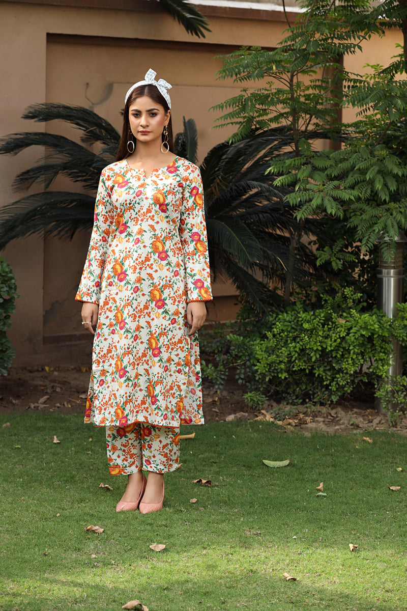 Flora Printed 2 Piece Lawn Co-ords Outfit Set D4 - Desi Posh