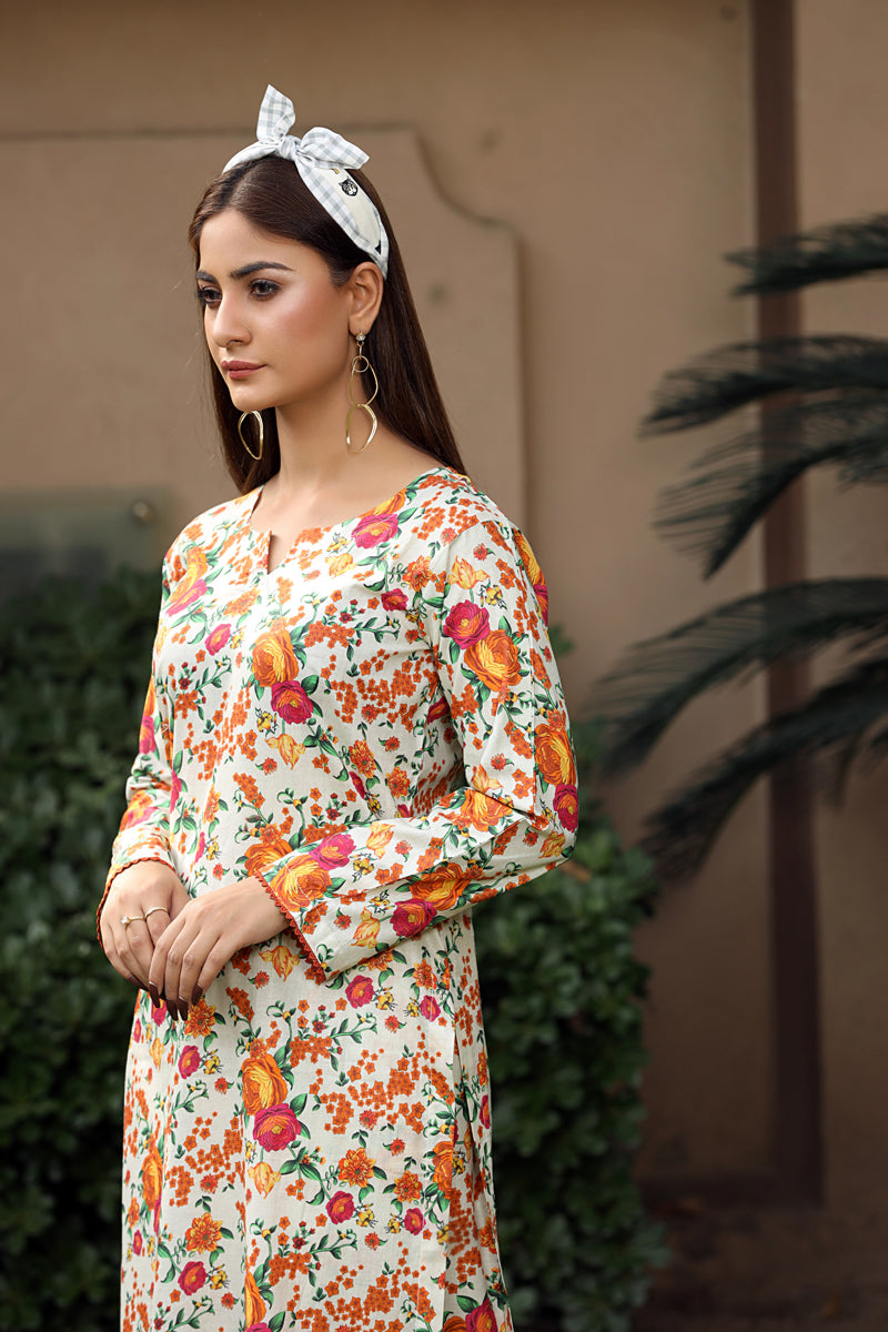 Flora Printed 2 Piece Lawn Co-ords Outfit Set D4 - Desi Posh