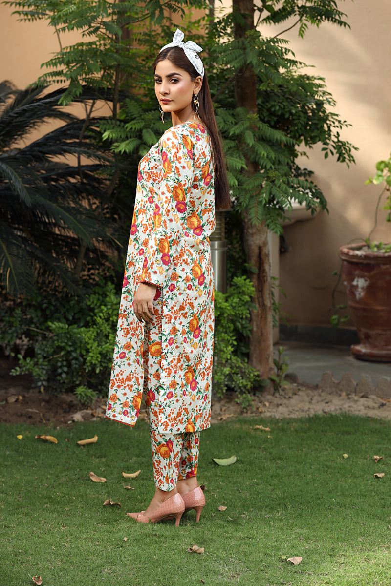 Flora Printed 2 Piece Lawn Co-ords Outfit Set D4 - Desi Posh