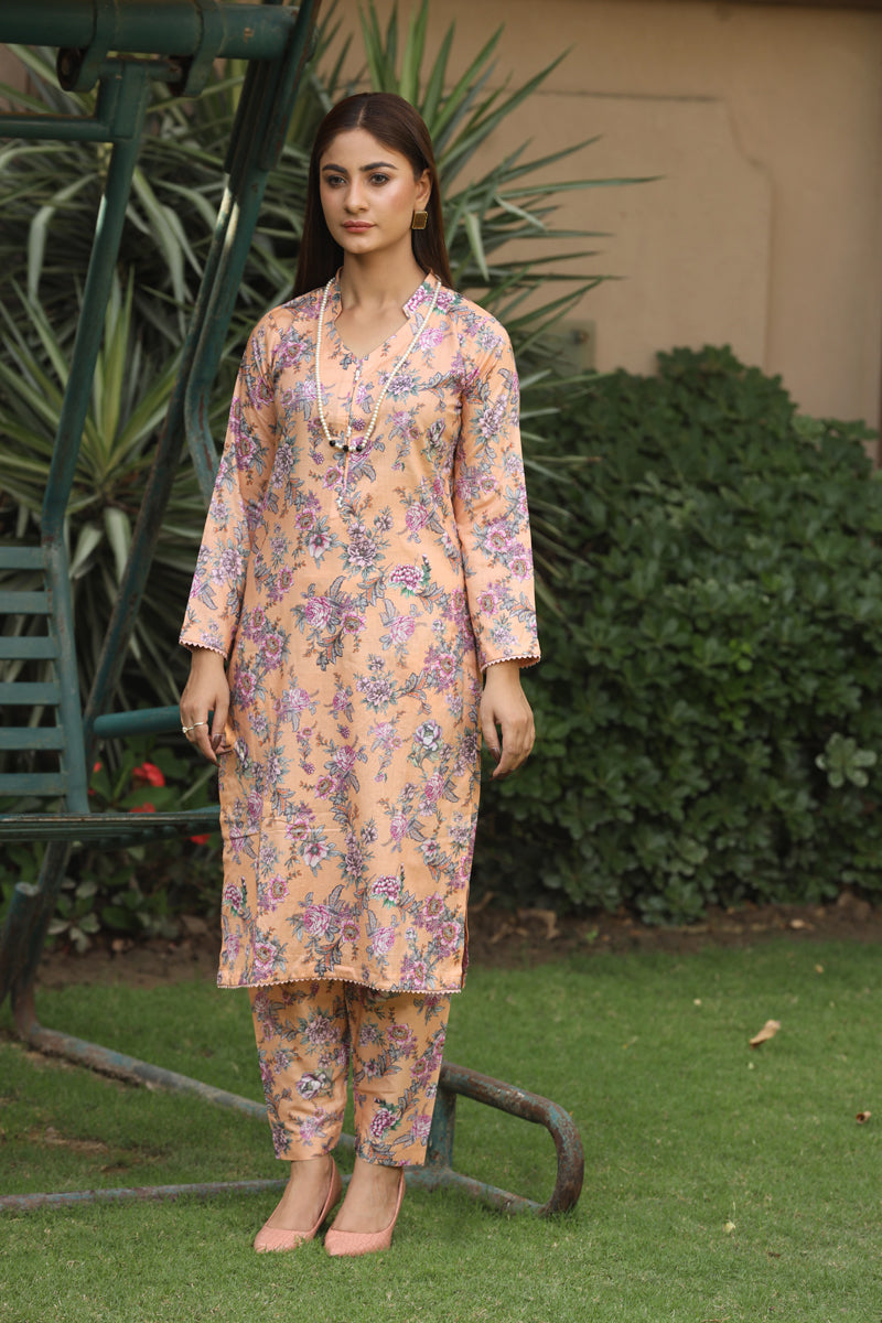 Flora Printed 2 Piece Lawn Co-ords Outfit Set D3 - Desi Posh