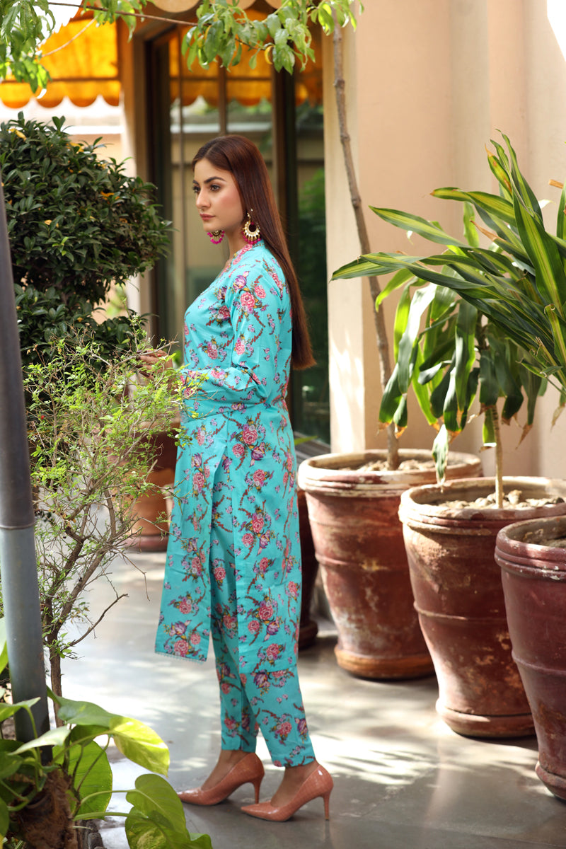 Flora Printed 2 Piece Lawn Co-ords Outfit Set D1 - Desi Posh