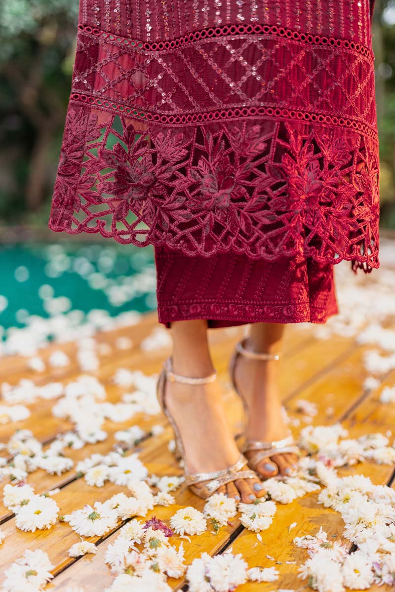 Azure Designer Luxe Embroidered Crimson Rush 3 Piece Wedding Outfit - Desi Posh