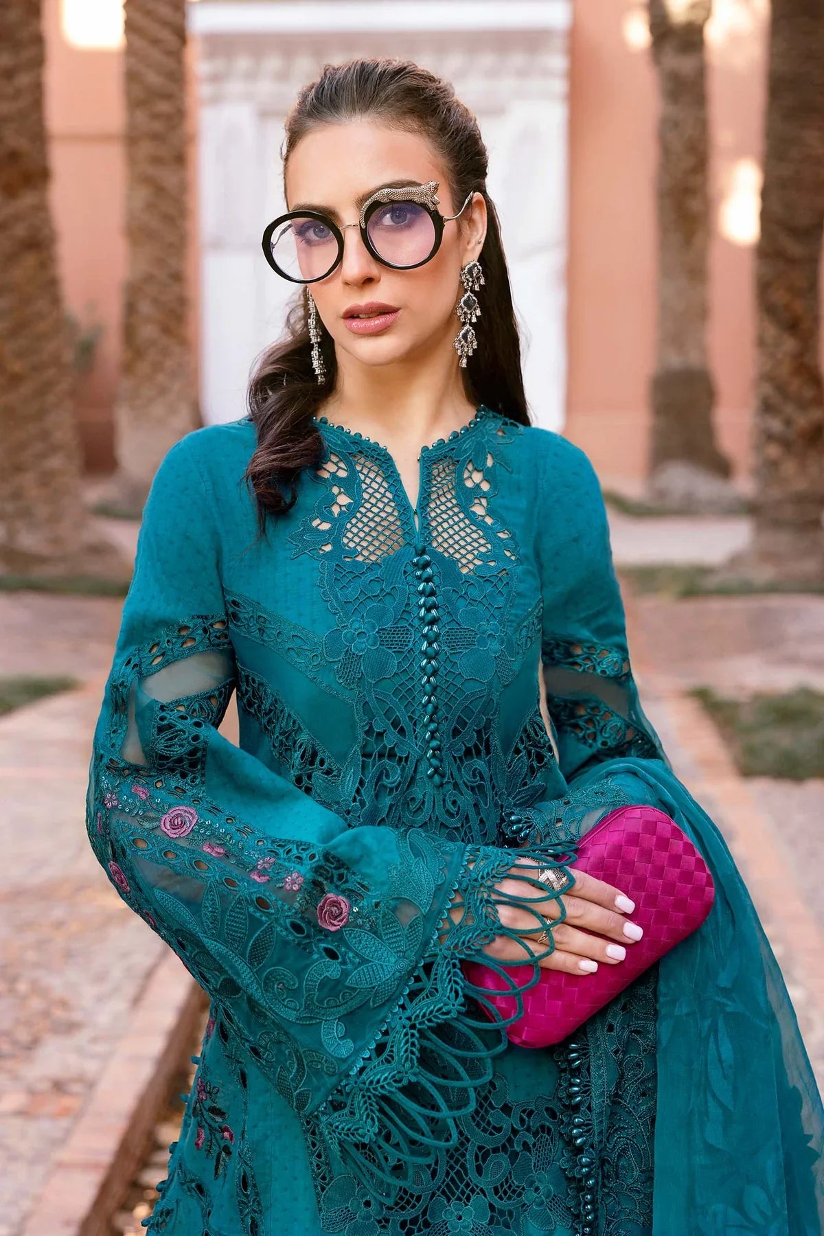 Maria B D-2513-B Inspired Chikan Embroidered 3 Piece Outfit With Net Dupatta