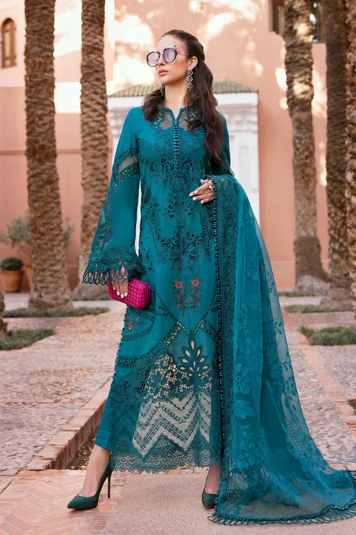 Maria B D-2513-B Inspired Chikan Embroidered 3 Piece Outfit With Net Dupatta