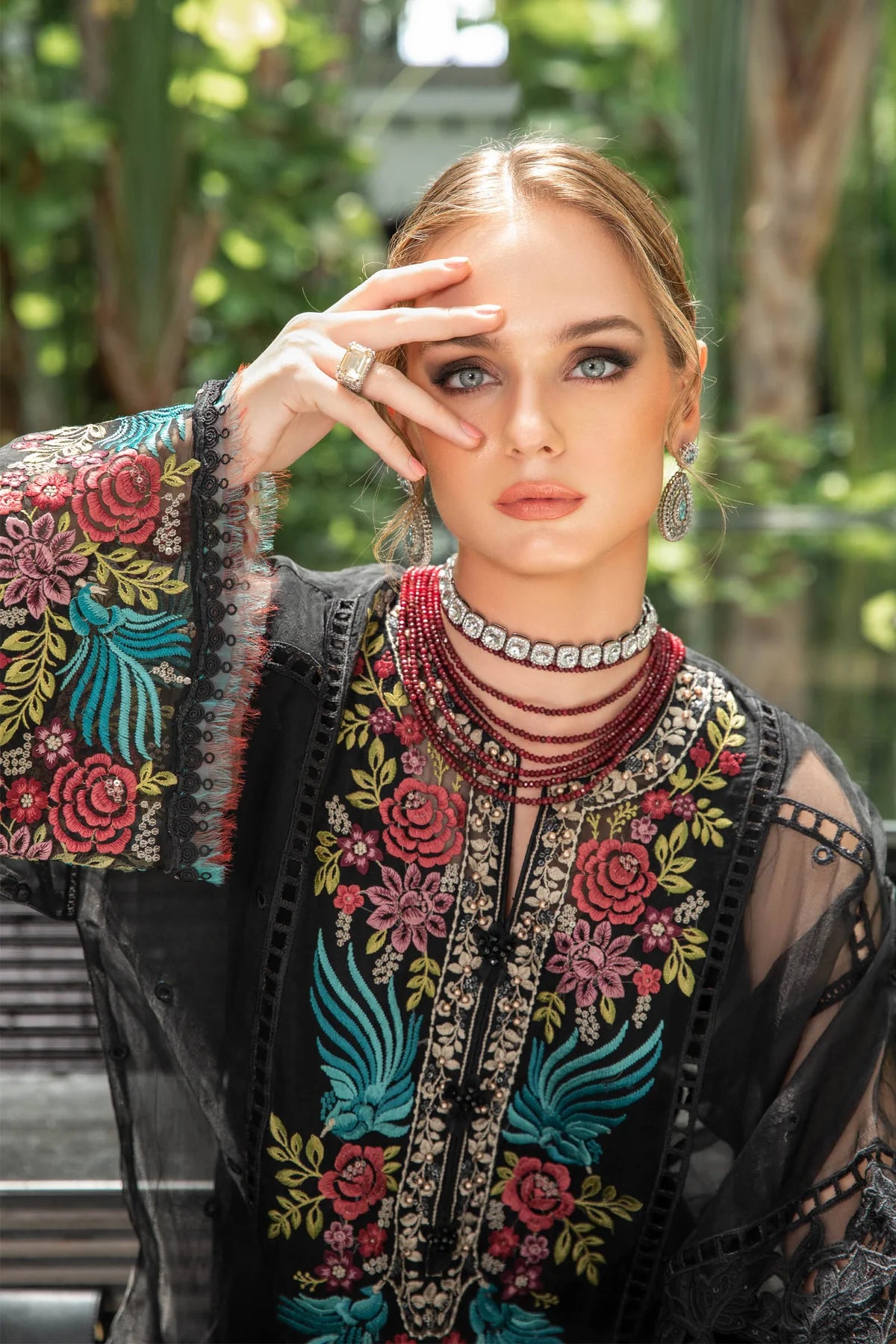 Maria B Inspired Embroidered Organza Black 3 Piece Outfit - Desi Posh