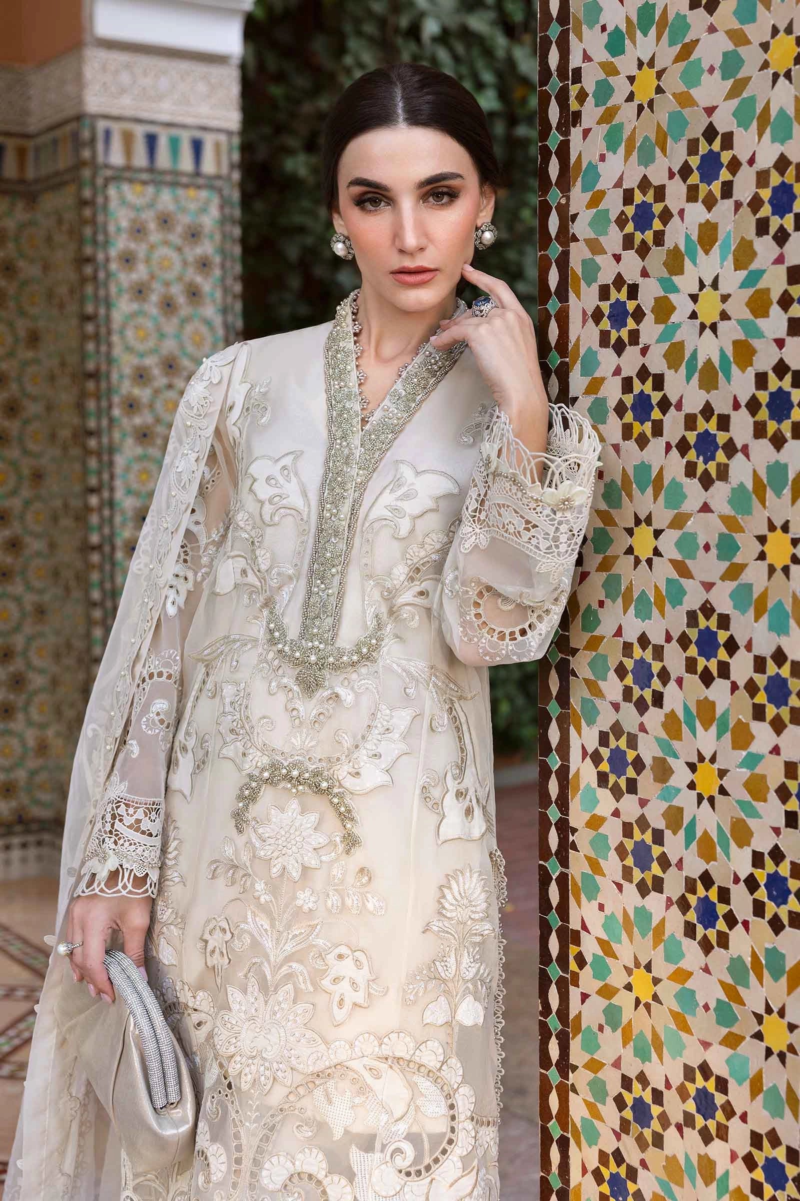 Maria B D-2506-A Inspired Chikan Embroidered 3 Piece Outfit With Net Dupatta