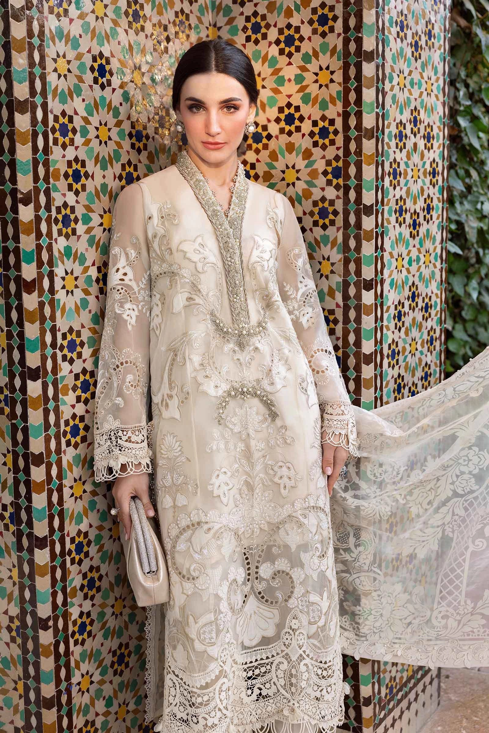 Maria B D-2506-A Inspired Chikan Embroidered 3 Piece Outfit With Net Dupatta