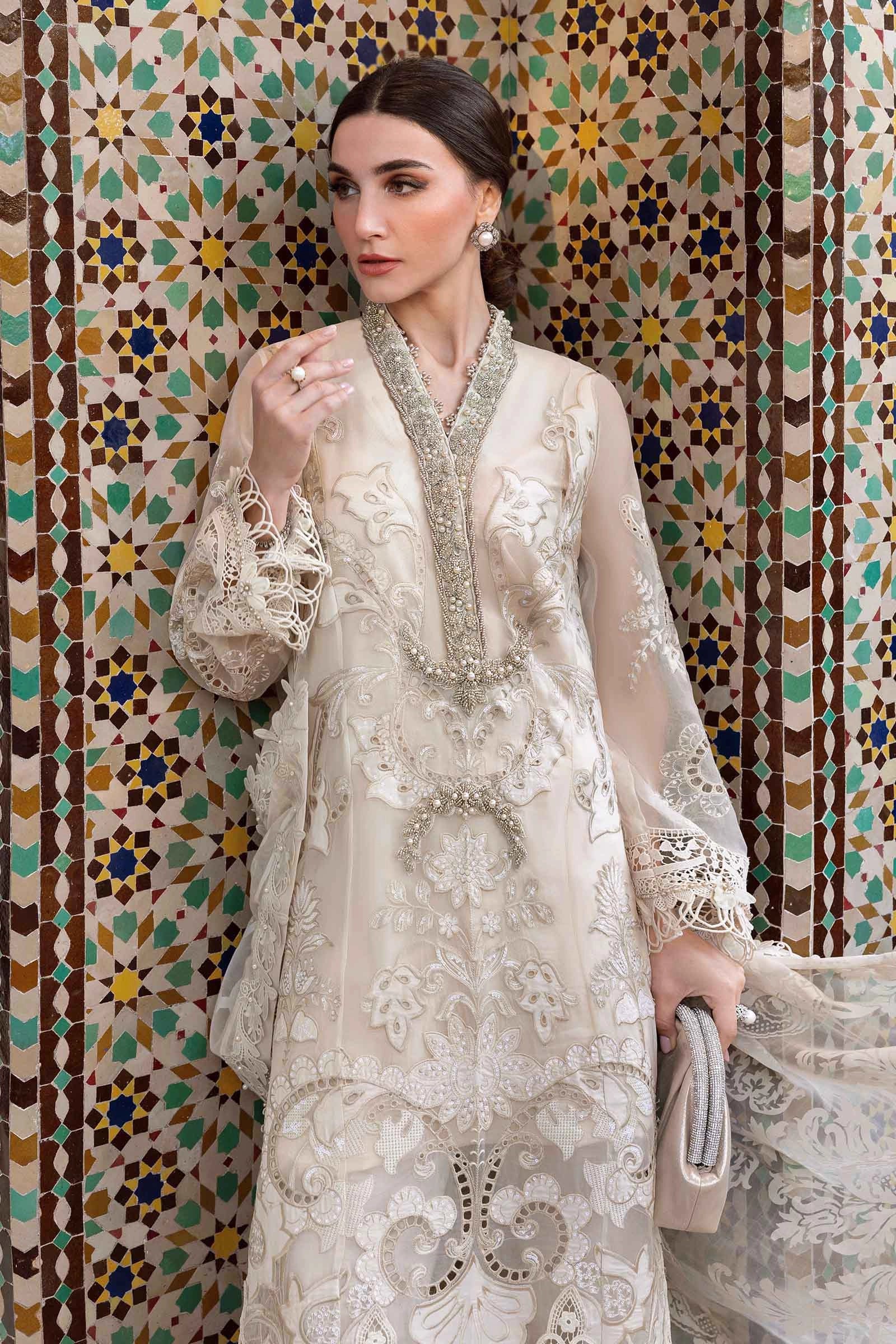 Maria B D-2506-A Inspired Chikan Embroidered 3 Piece Outfit With Net Dupatta