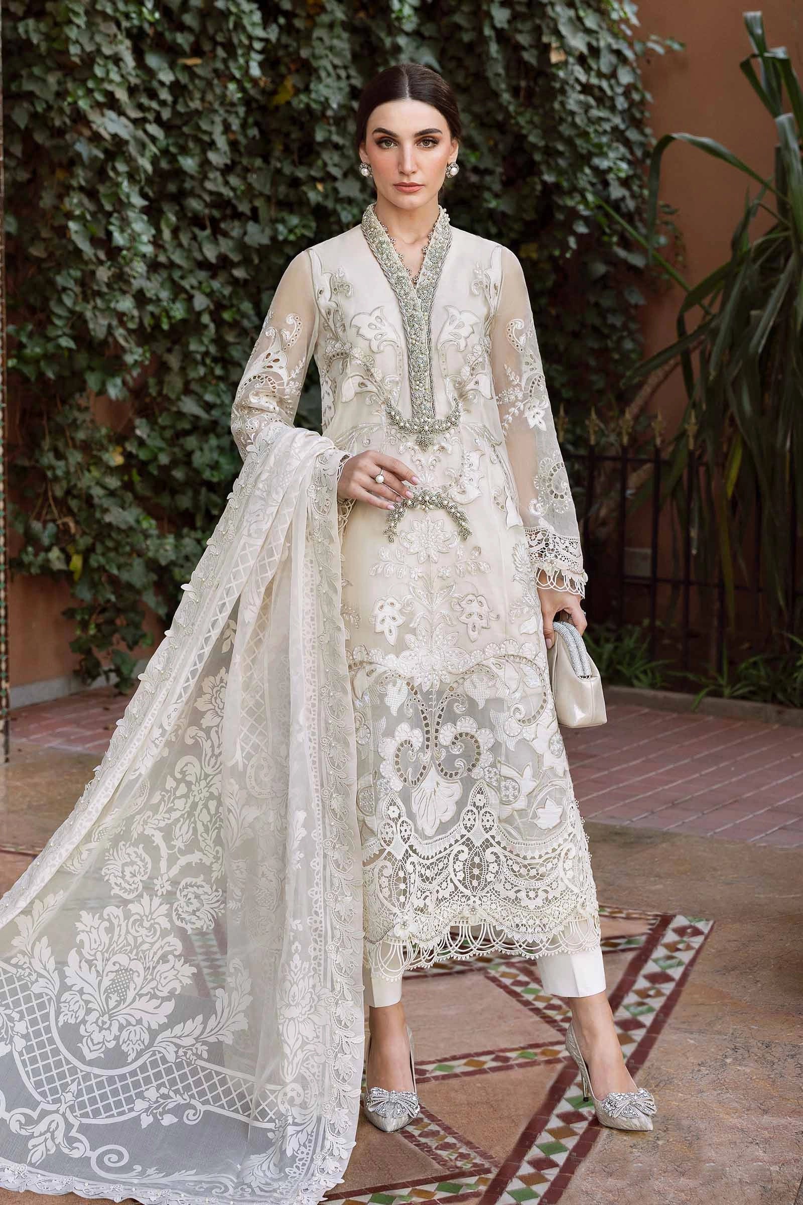 Maria B D-2506-A Inspired Chikan Embroidered 3 Piece Outfit With Net Dupatta