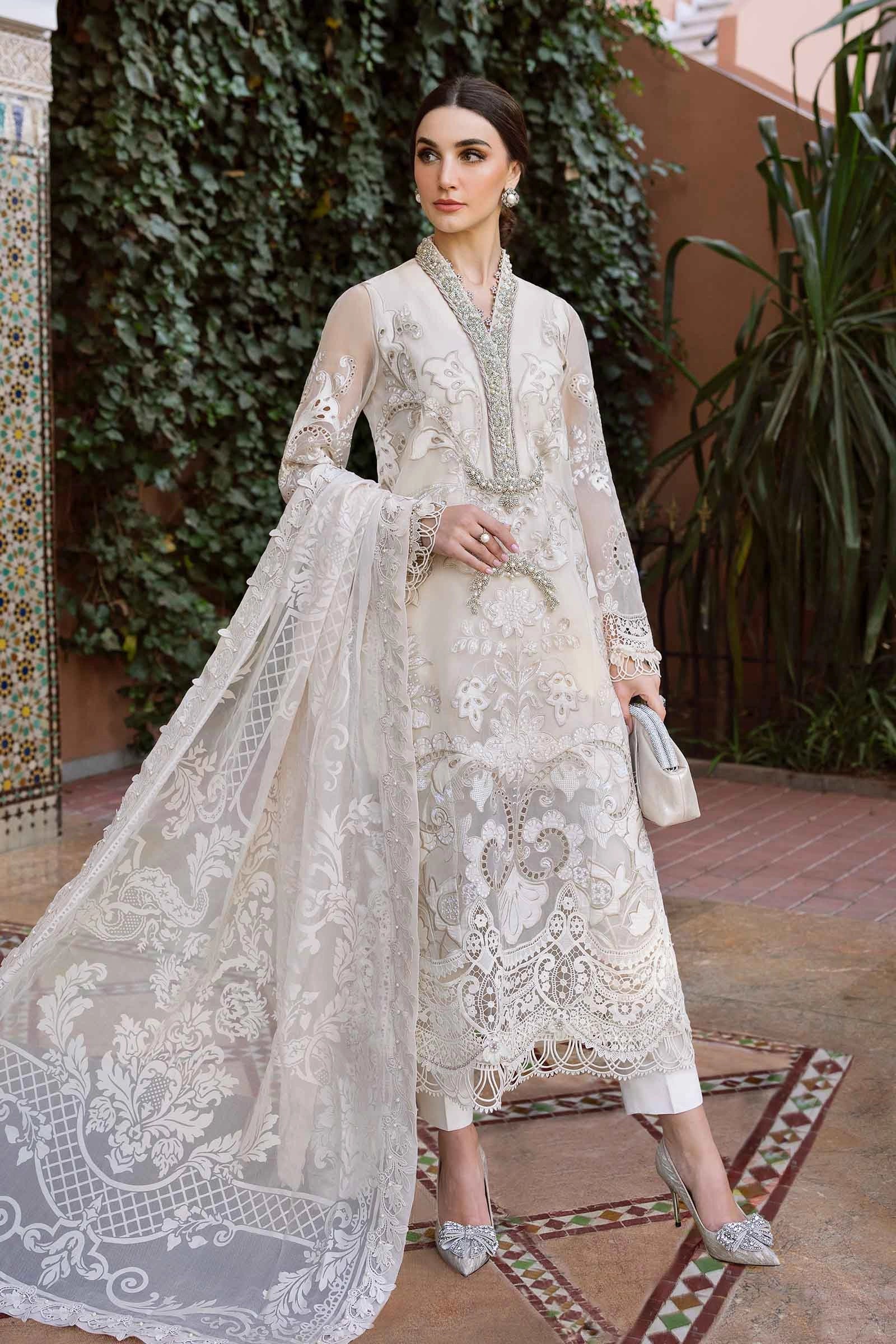 Maria B D-2506-A Inspired Chikan Embroidered 3 Piece Outfit With Net Dupatta