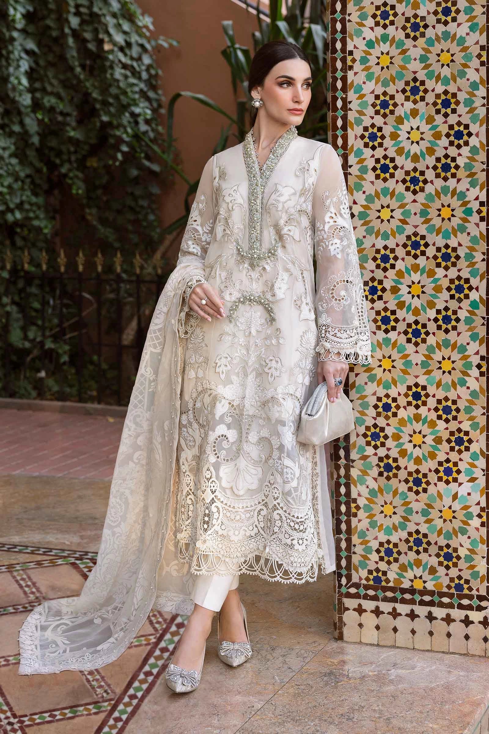 Maria B D-2506-A Inspired Chikan Embroidered 3 Piece Outfit With Net Dupatta
