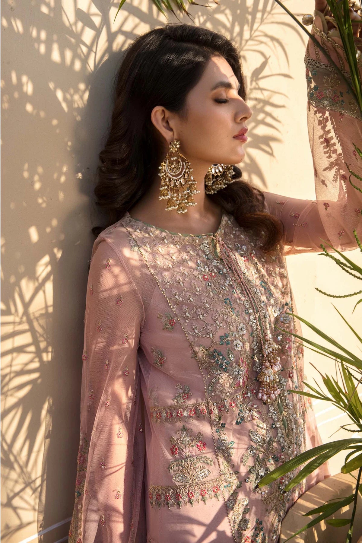 Maria B Inspired Mbroidered Peach 3 Piece Wedding Outfit - Desi Posh