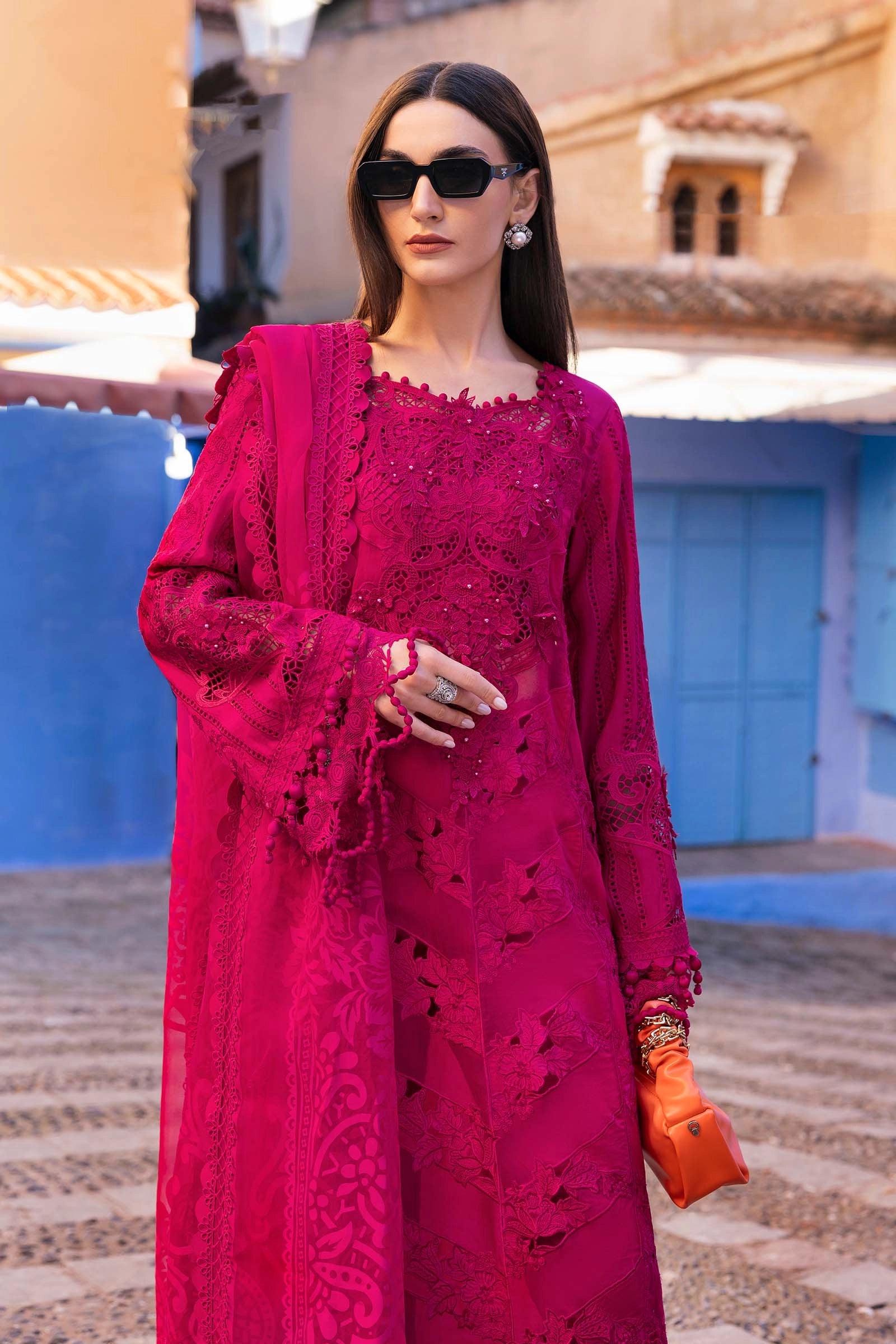 Maria B D-2508-A Inspired Chikan Embroidered 3 Piece Outfit With Net Dupatta