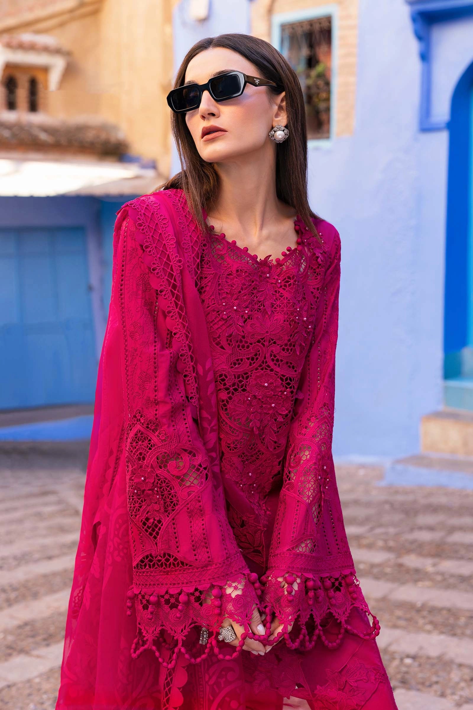 Maria B D-2508-A Inspired Chikan Embroidered 3 Piece Outfit With Net Dupatta