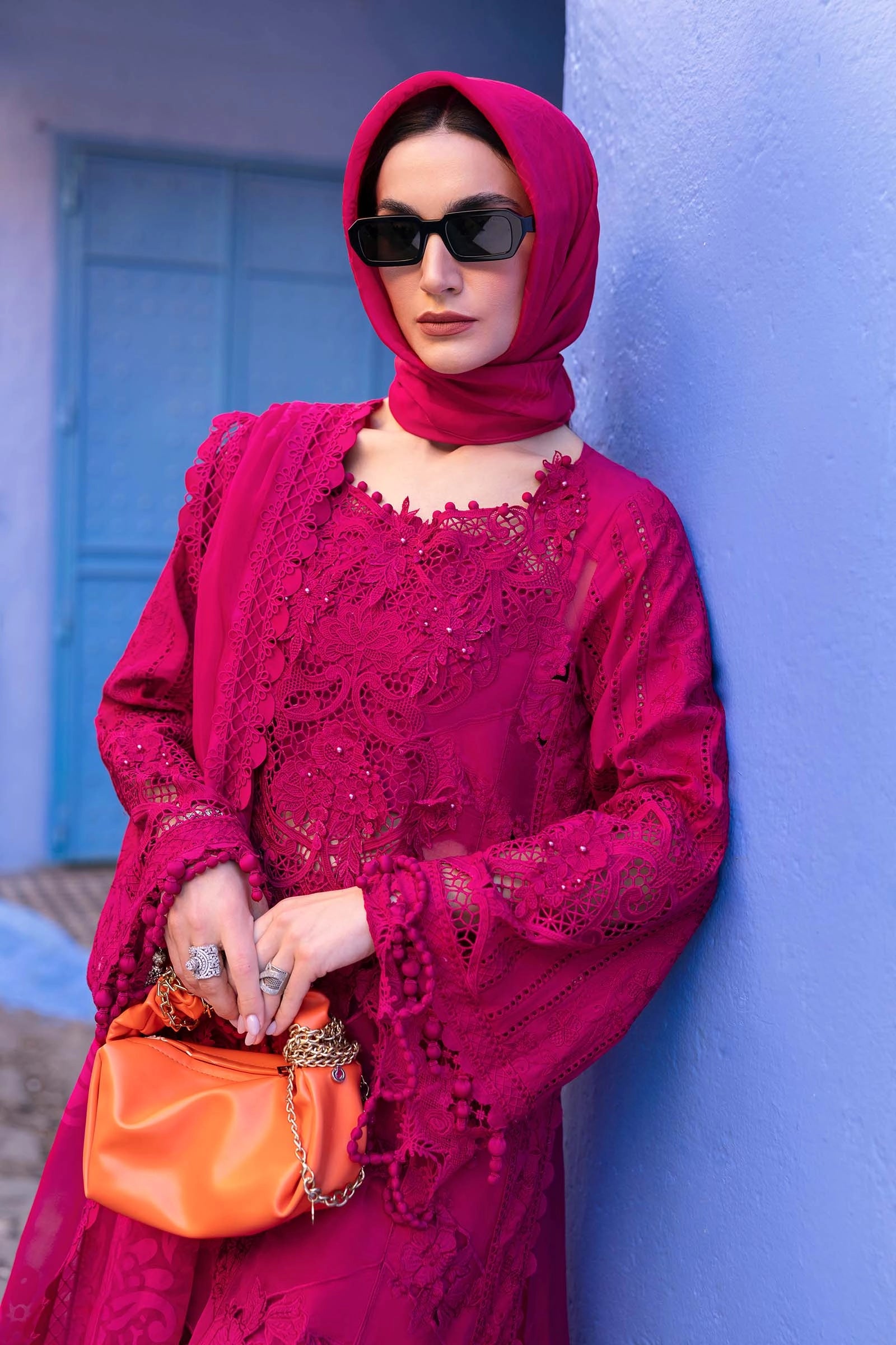 Maria B D-2508-A Inspired Chikan Embroidered 3 Piece Outfit With Net Dupatta