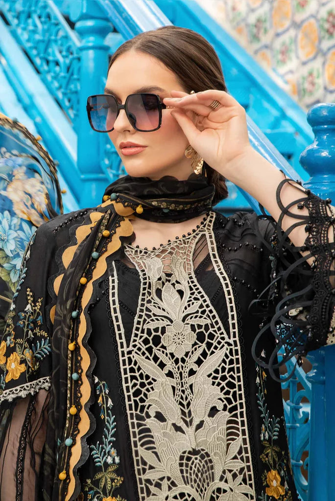 Maria B Inspired Embroidered Lawn D2415-B 3 Piece Outfit With Straight Trousers - Desi Posh