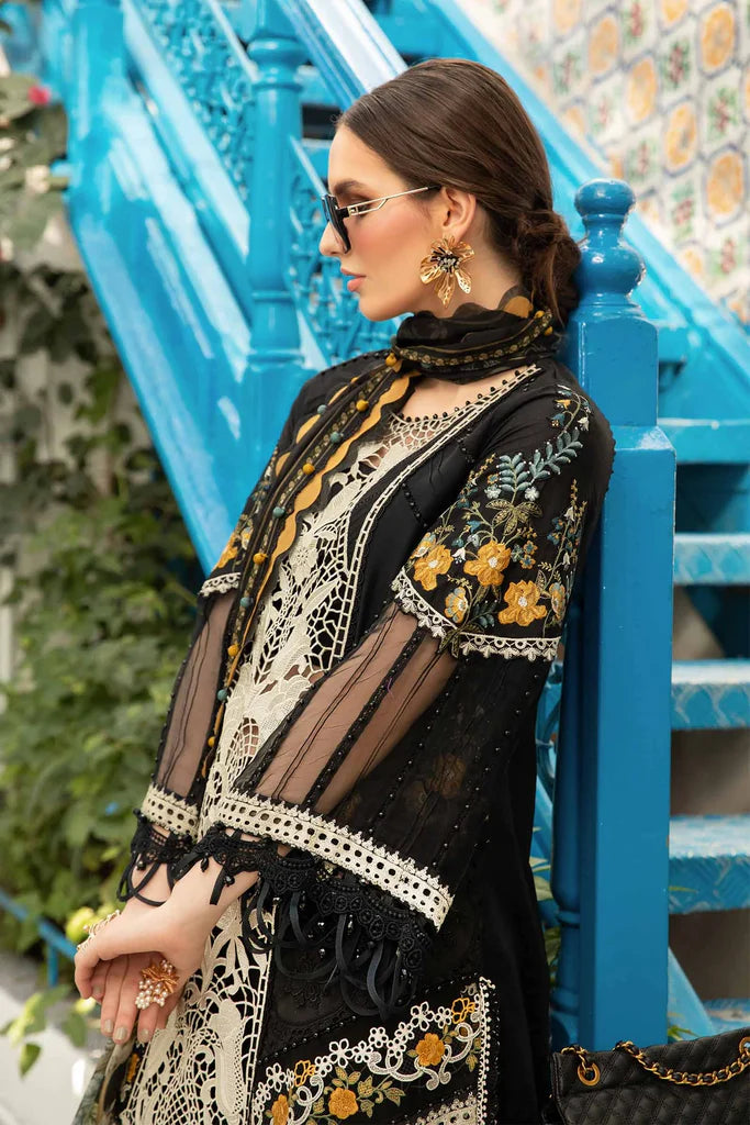 Maria B Inspired Embroidered Lawn D2415-B 3 Piece Outfit With Straight Trousers - Desi Posh