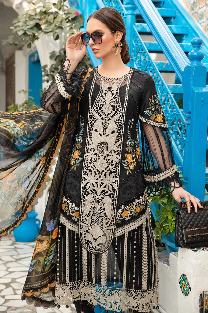 Maria B Inspired Embroidered Lawn D2415-B 3 Piece Outfit With Straight Trousers - Desi Posh