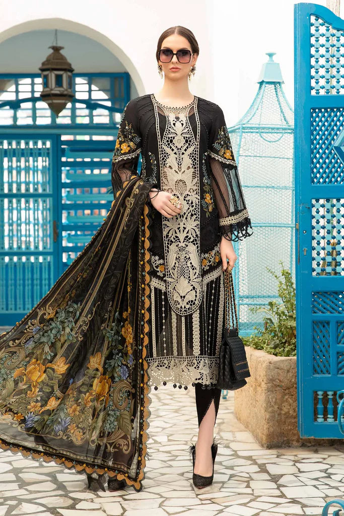 Maria B Inspired Embroidered Lawn D2415-B 3 Piece Outfit With Straight Trousers - Desi Posh