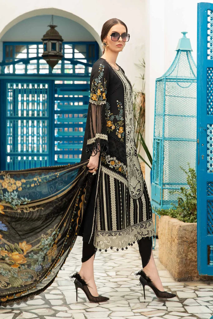 Maria B Inspired Embroidered Lawn D2415-B 3 Piece Outfit With Straight Trousers - Desi Posh