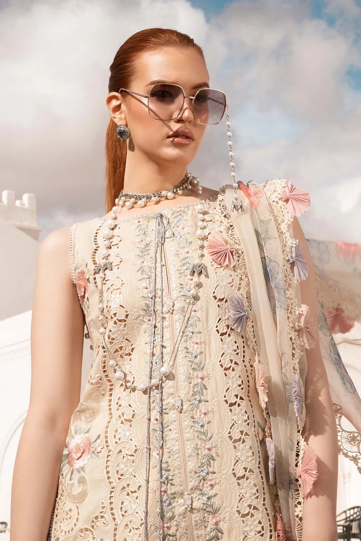Maria B Inspired Chikan Embroidered D2406 3 Piece Gharara Outfit With Full Sleeves