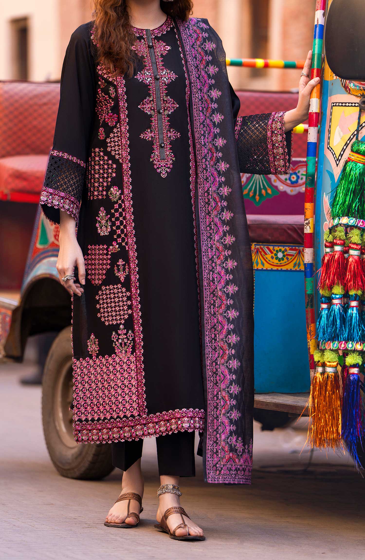 Bazaar Summer Festive Eid Collection Black Beauty Embroidered Suit - Desi Posh