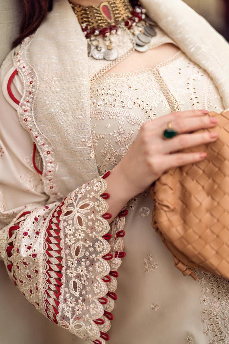 Qalamkar Sahil Inspired Eid Collection 3 Piece Outfit With Net Dupatta FK16 Anaya - Desi Posh