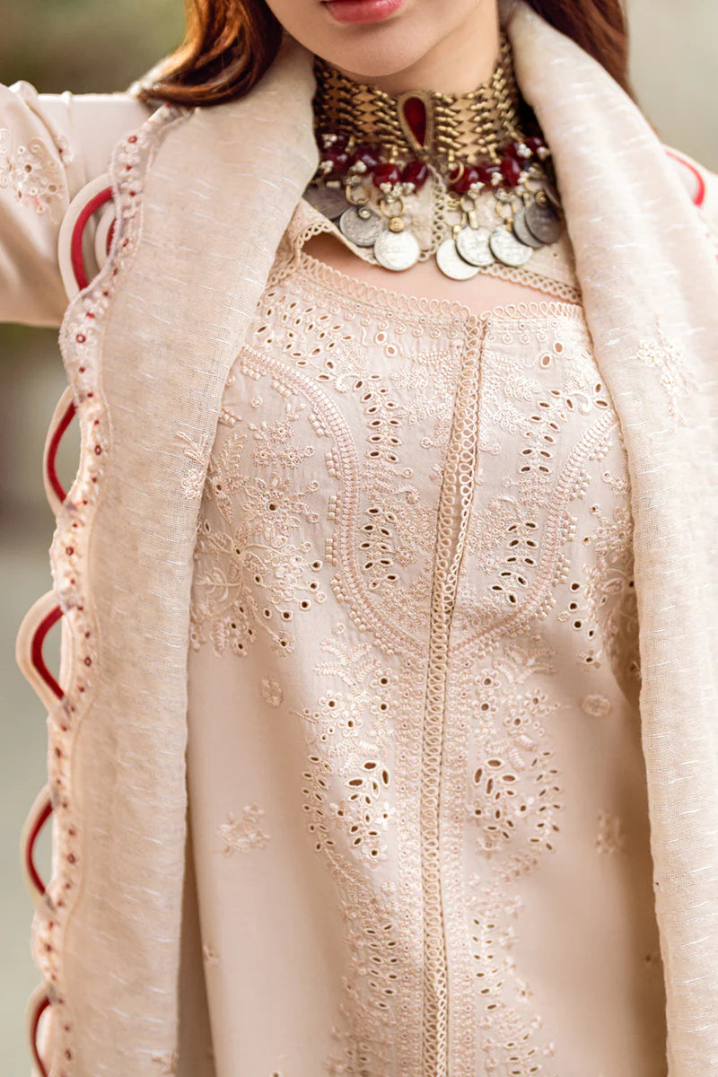 Qalamkar Sahil Inspired Eid Collection 3 Piece Outfit With Net Dupatta FK16 Anaya - Desi Posh