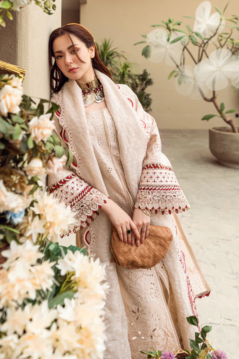 Qalamkar Sahil Inspired Eid Collection 3 Piece Outfit With Net Dupatta FK16 Anaya - Desi Posh