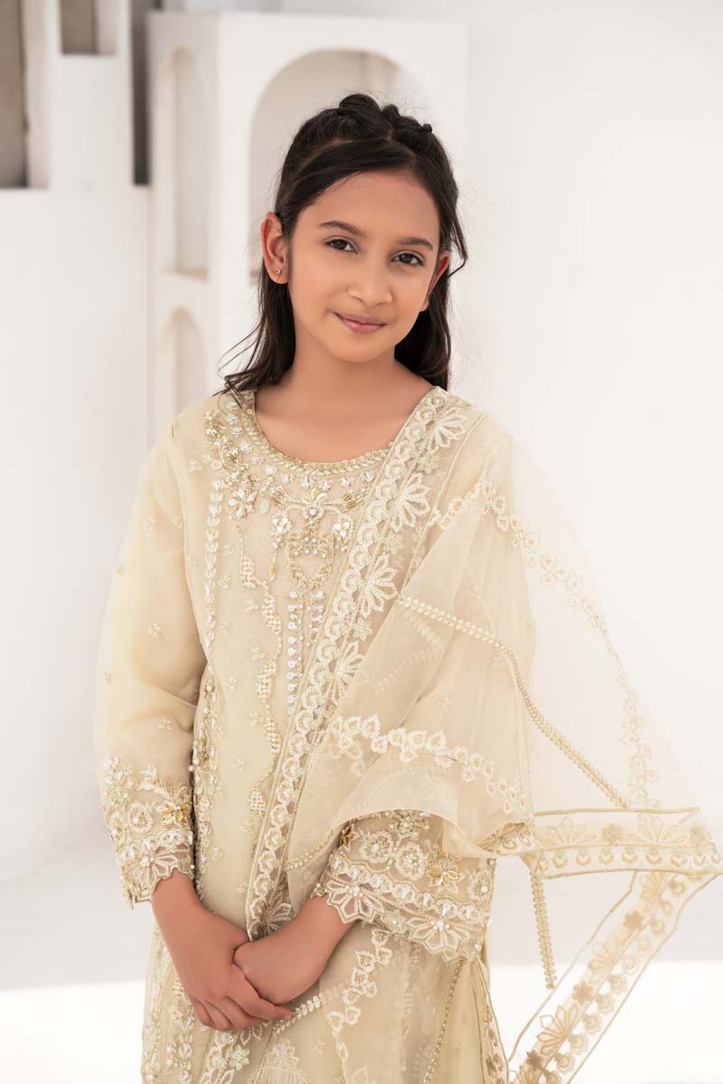 Khoobsurat Mummy & Me Kids Designer Organza Party Gold Outfit - Desi Posh