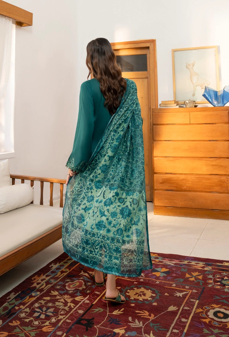 Saavan Summer Collection Emerald Whisper 3 Piece Chikan Embroidered Lawn Suit - Desi Posh