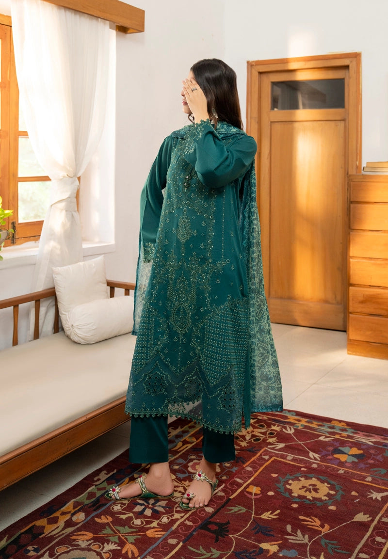 Saavan Summer Collection Emerald Whisper 3 Piece Chikan Embroidered Lawn Suit - Desi Posh