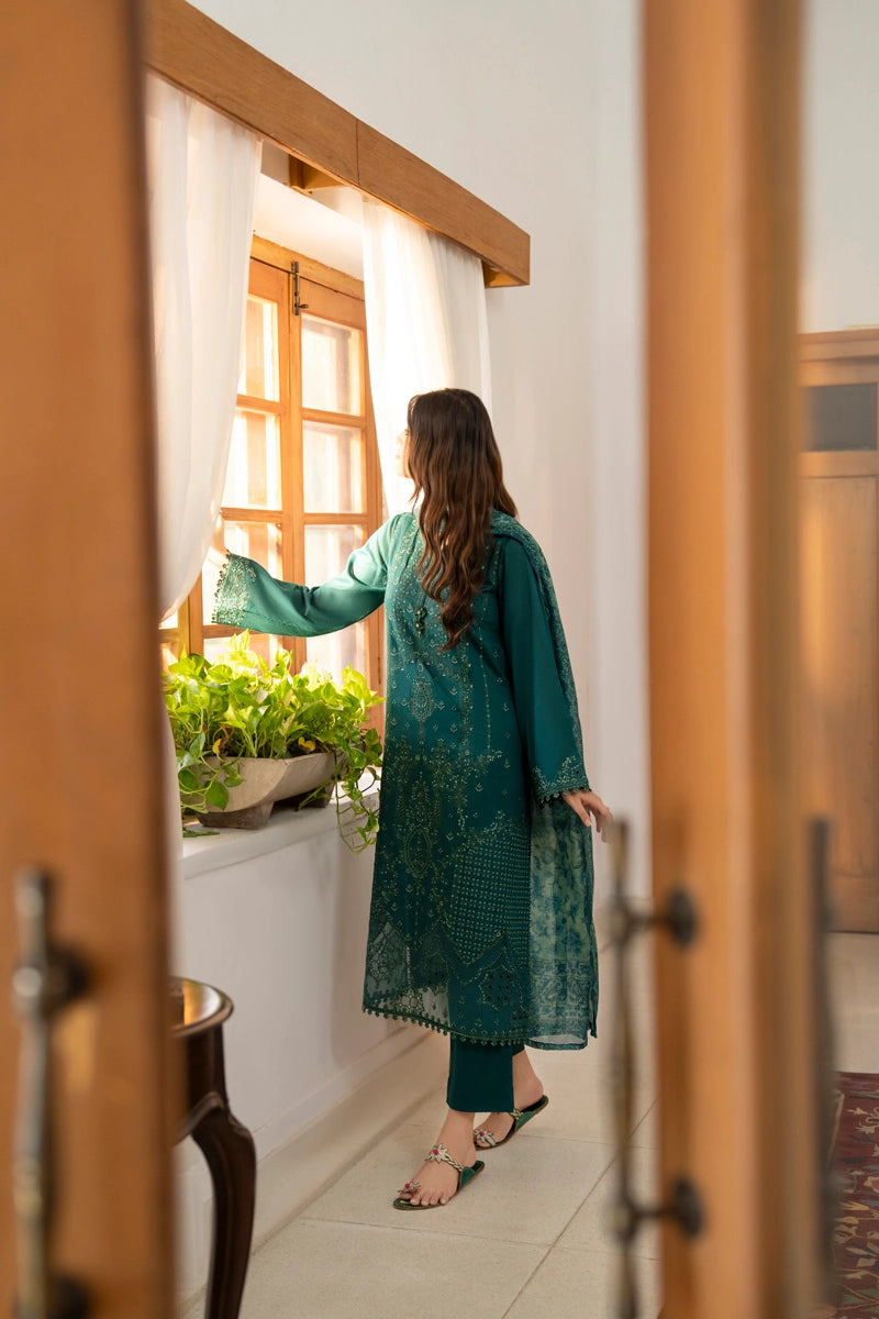 Saavan Summer Collection Emerald Whisper 3 Piece Chikan Embroidered Lawn Suit - Desi Posh